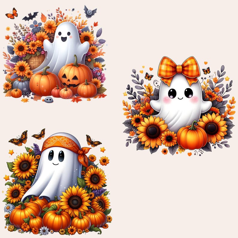 Halloween Ghost Clipart, Cute Ghost Clipart, Halloween Clipart Bundle, Pumpkin Season Clipart