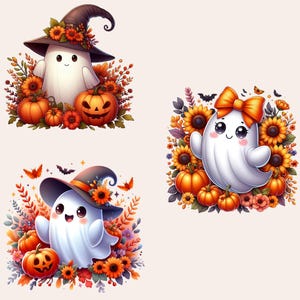 Halloween Ghost Clipart, Cute Ghost Clipart, Halloween Clipart Bundle, Pumpkin Season Clipart