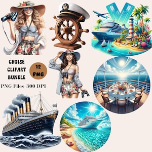 Paquete de 12 imágenes prediseñadas de cruceros, imágenes prediseñadas de cruceros, paquete PNG de cruceros, imágenes prediseñadas de viajes en velero, sublimación de verano