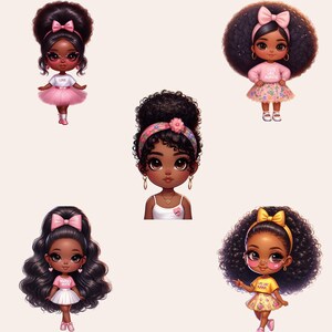 Paquete de 45 imágenes prediseñadas de chicas chibi, imágenes prediseñadas de chicas afro, imágenes prediseñadas de chicas negras, imágenes prediseñadas de chicas chibi, imágenes prediseñadas de muñecas chibi imagen 3