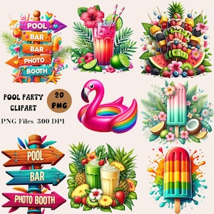 20 Pool Party Clipart, Pool Party Graphics, Summer PNG Bundle, Hello Summer Clipart, Summer Sublimation