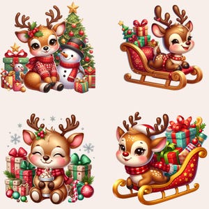 Christmas Reindeer Clipart, Cute Christmas Deer PNG, Reindeer Christmas Illustration, Adorable Christmas Deer