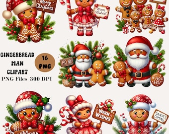 16 clipart Gingerbread Man, schattige Gingerbread Man png, clipart peperkoekkoekje, kerstkoekjes png