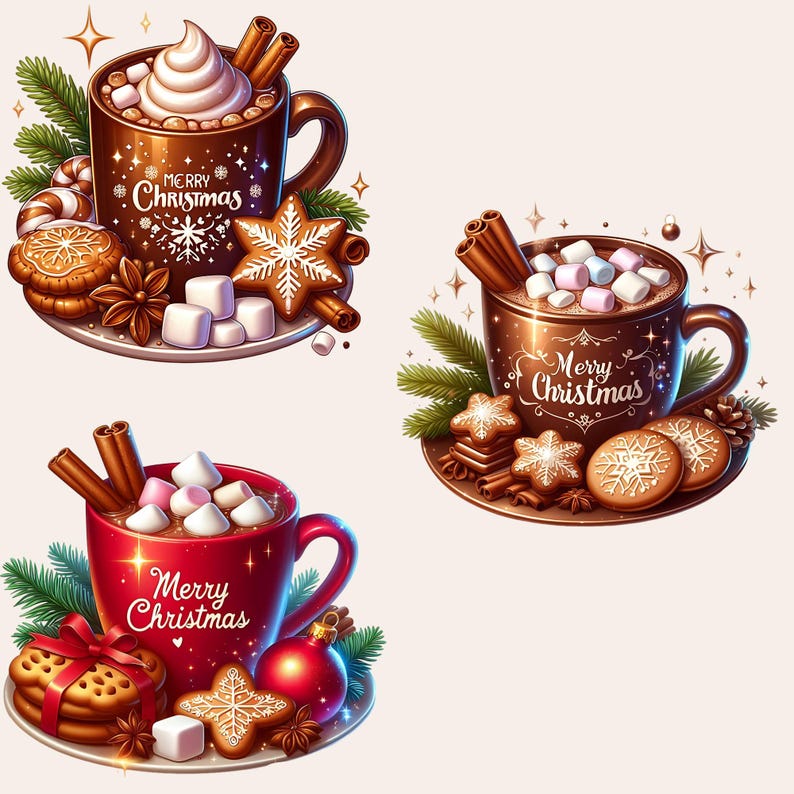 Christmas Hot Chocolate Clipart, Hot Cocoa Clipart, Christmas Hot Chocolate PNG, Winter Clipart Bundle