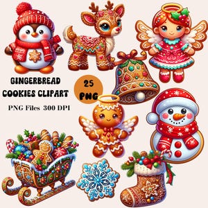 25 Gingerbread Cookies Clipart, Christmas Gingerbread Cookies PNG, Christmas Cookies Clipart, Gingerbread Man Clipart