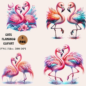 6 Cute Flamingo Clipart, Summer Flamingo Clipart, Pink Tropical Flamingo Clipart, Flamingo Sublimation