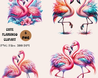 6 Uroczych Flamingów Clipart, Letni Flaming Clipart, Różowy Tropikalny Flaming Clipart, Flamingo Sublimacja