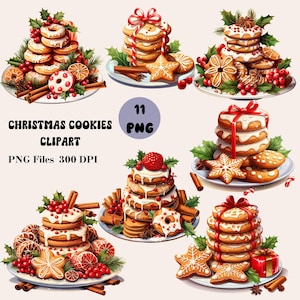 11 Christmas Cookies Clipart, Cute Christmas Cookies PNG, Christmas Food Illustration, Christmas Sweets Clipart