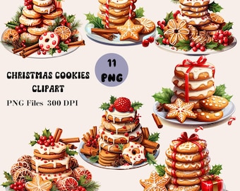 11 cliparts de biscuits de Noël, mignons biscuits de Noël PNG, Illustration de nourriture de Noël, clipart de bonbons de Noël