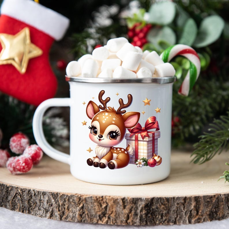 Christmas Reindeer Clipart, Cute Christmas Deer PNG, Reindeer Christmas Illustration, Adorable Christmas Deer