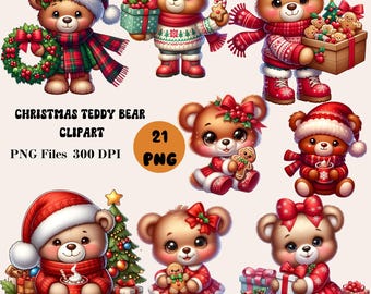 21 kerstteddybeer clipart, winterteddybeer png, vakantieteddybeer clipart, kerstbeer png, winter clipartbundel