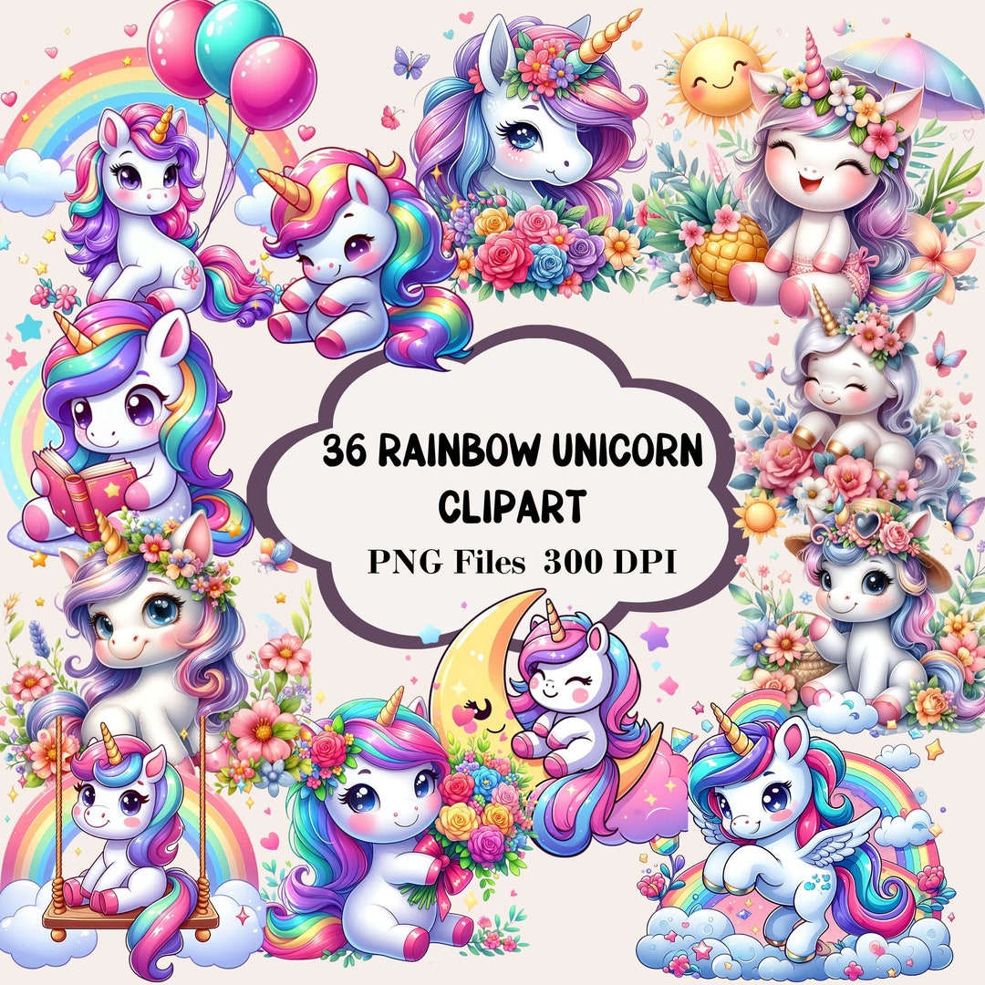 36 Rainbow Unicorn Clipart, Cute Unicorn PNG, Unicorn With Flowers ...