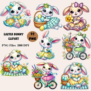 22 Easter Bunny Clipart, Spring Bunny Clipart Bundle, Floral Bunny Clipart, Easter PNG Graphics, Cute Bunny PNG