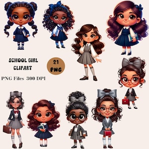 21 School Girl Clipart Bundle, Back to School Clipart, Student Girl Clipart, School Girl PNG,
