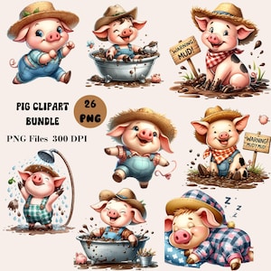 26 Pig Clipart Bundle, Cute Pig PNG, Adorable Pig Graphics, Sweet Pig Clipart, Farm Animal Clipart