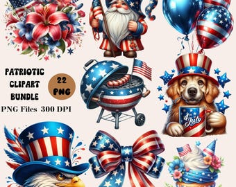 4th July Clipart Bundle, 22 Patriotic Clipart, Patriotic Eagles PNG, American Independence Day Clipart