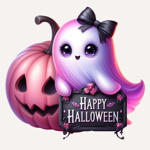 25 Pink Halloween Ghost Clipart, Spooky Kawaii Ghost Clipart, Pink Halloween Clipart Bundle, Spooky Halloween Clipart