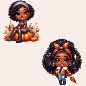 16 Autumn Chibi Girl Clipart, Chibi Black Girl Clipart, Afro American ...