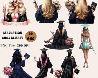 22 Graduation Girl Clipart Bundle, Female Graduate Illustrations, Graduate Girl Clipart, Graduation Clipart Bundle