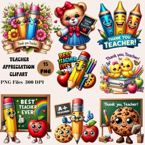 Teacher Appreciation Clipart, Thank You Teacher Clipart, Best Teacher Ever Clipart, Teacher PNG Bundle