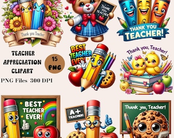 15 imágenes prediseñadas de agradecimiento a los maestros, imágenes prediseñadas de "Gracias, maestro", imágenes prediseñadas del mejor maestro de todos los tiempos, paquete de imágenes PNG para maestros