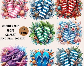 16 Summer Flip Flops Clipart, Flip Flops PNG Bundle, Summer Vibes Sublimation, Summer Slippers Clipart