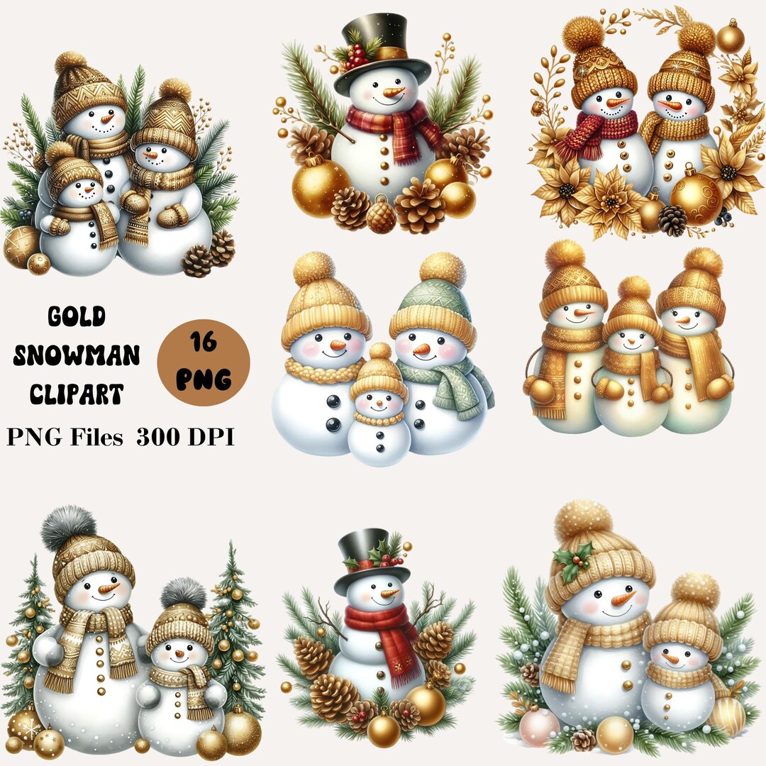 16 Gold Snowman Clipart, Festive Snowman Clipart, Christmas Clipart ...