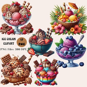 17 Delicious Ice Cream Clipart, Ice Cream PNG Bundle, Strawberry Ice Cream Clipart, Chocolate Ice Cream Clipart