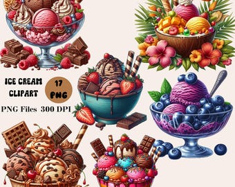 17 Delicious Ice Cream Clipart, Ice Cream PNG Bundle, Strawberry Ice Cream Clipart, Chocolate Ice Cream Clipart