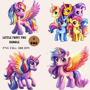 6 Little Pony PNG Bundle, Cute Little Pony Clipart, Little Pony PNG, Rainbow Pony Clipart, Commercial Use