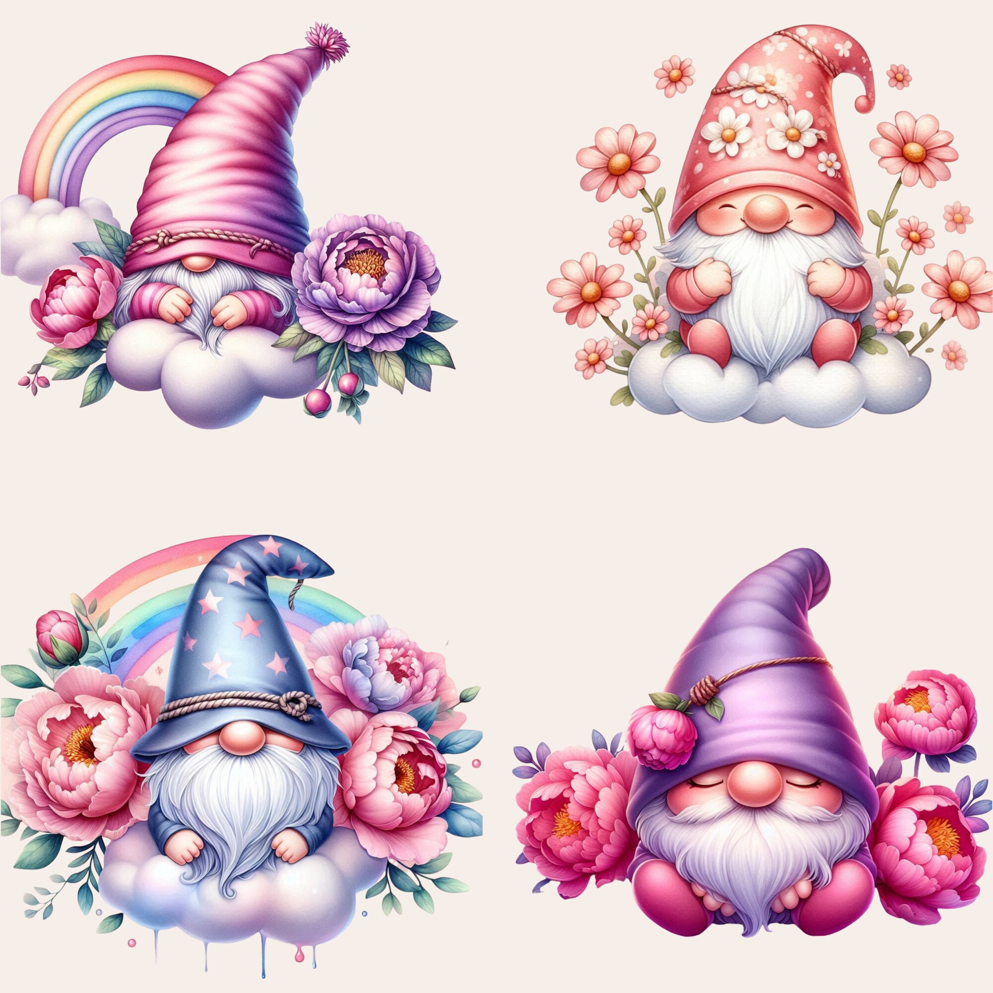 21 Pastel Gnomes Clipart Bundle, Floral Gnome Clipart, Cute Gnome PNG ...