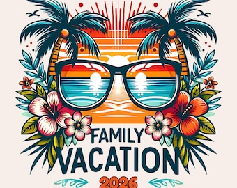 家族旅行 2026 PNG、家族でビーチ旅行 PNG、夏休みシャツ PNG、夏 2026 png
