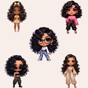 Chibi Girl Clipart Bundle, Afro Girl Clipart, Black Girl Clipart, Chibi Girl PNG, Chibi Doll PNG