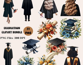 31 Graduation Clipart Bundle, Graduation Girl Clipart, Graduation Hat PNG, Graduation Party Clipart