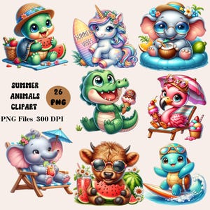 26 zomerdieren clipart, zomer strand dieren png, zomer babydieren clipart, zomer sublimatie