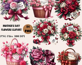 24 Mother's Day Flowers Clipart, Mother's Day Flower Print, Wildflower Clipart, Mother's Day PNG Graphics, Mother's Day Sublimation