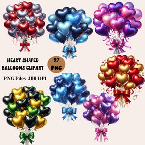 27 Balões em forma de calor Clipart, Balões de amor Clipart, Balões de dia dos namorados Clipart, Cartão fazendo clipart