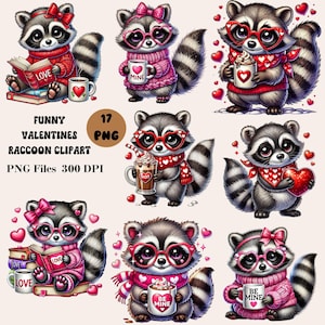 17 Funny Valentines Raccoon Clipart, Love Raccoon Clipart, Trendy Valentine Designs, Cute Raccoon Clipart Bundle
