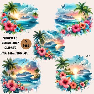 5 imágenes prediseñadas de cruceros tropicales, imágenes prediseñadas de camisetas de crucero, paquete PNG de cruceros, imágenes prediseñadas de verano, sublimación de verano