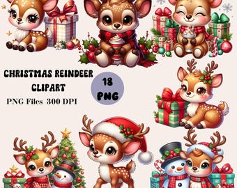 18 クリスマスのトナカイのクリップアート、かわいいクリスマスの鹿の