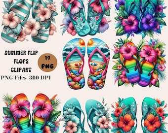 16 Summer Flip Flops Clipart, Flip Flops PNG Bundle, Floral Flip Flops Clipart, Summer Sublimation