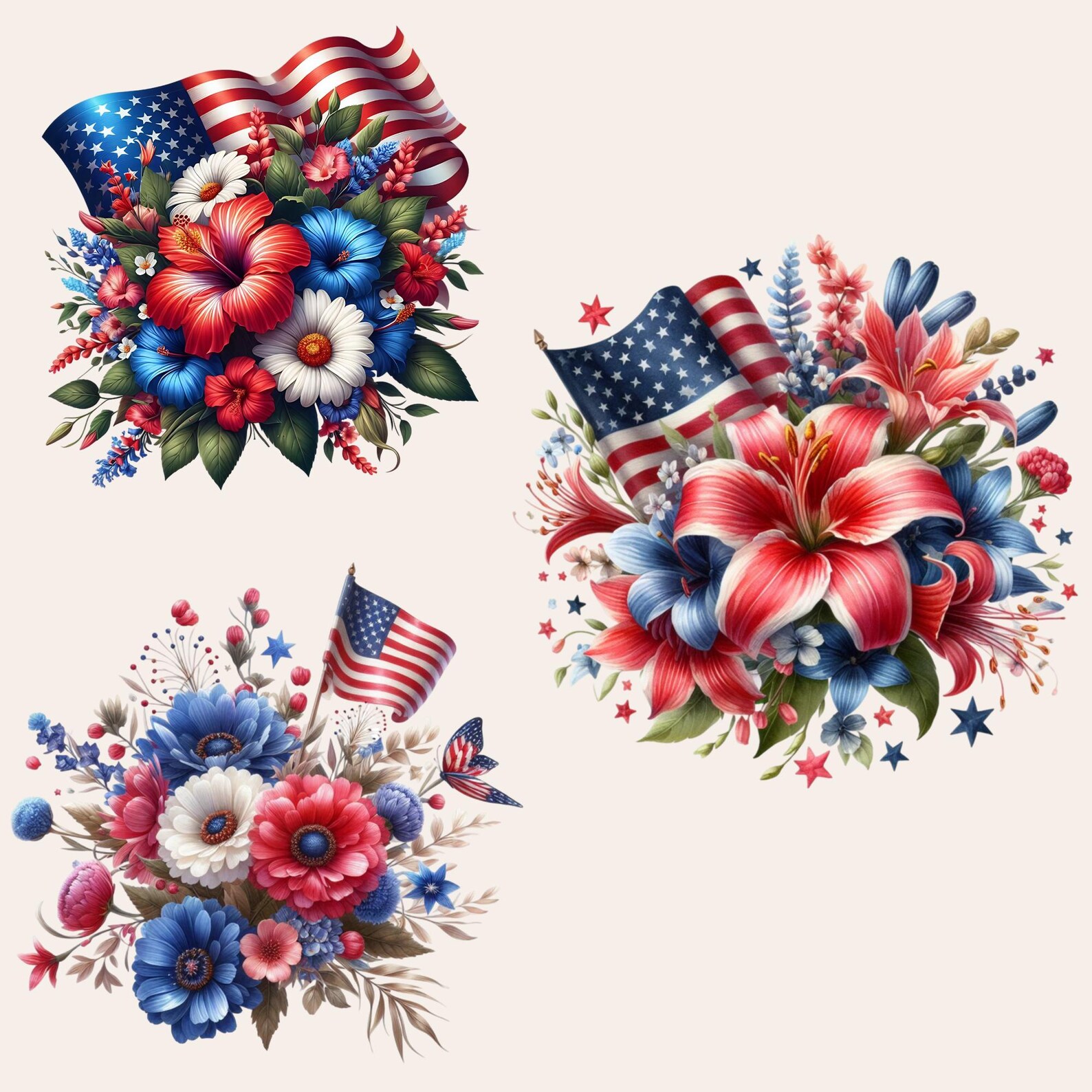 20 Patriotic Flowers Clipart, 4th of July Flower Clipart, Patriotic ...