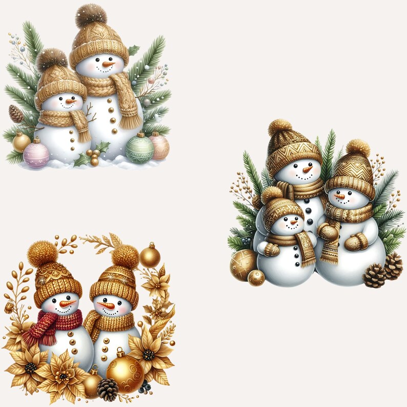 16 Gold Snowman Clipart, Festive Snowman Clipart, Christmas Clipart ...
