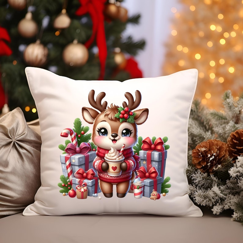 Christmas Reindeer Clipart, Cute Christmas Deer PNG, Reindeer Christmas Illustration, Adorable Christmas Deer