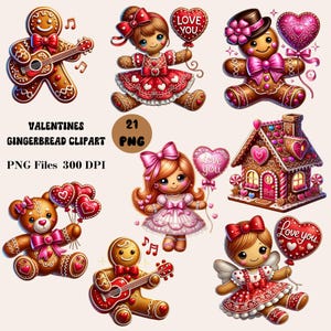 21 Valentines Gingerbread Clipart, Gingerbread Valentine PNG, Sweet Valentine Cookies Clipart, Valentines Day Cookie Clipart