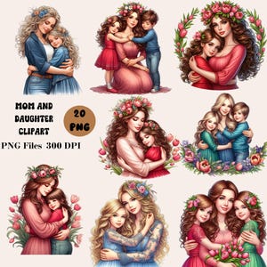 20 Mom and Daughter Clipart, Mother&#39;s Day Clipart, Mother&#39;s Day Sublimation, Mom and Child Clipart