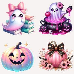 25 Pink Halloween Ghost Clipart, Spooky Kawaii Ghost Clipart, Pink Halloween Clipart Bundle, Spooky Halloween Clipart