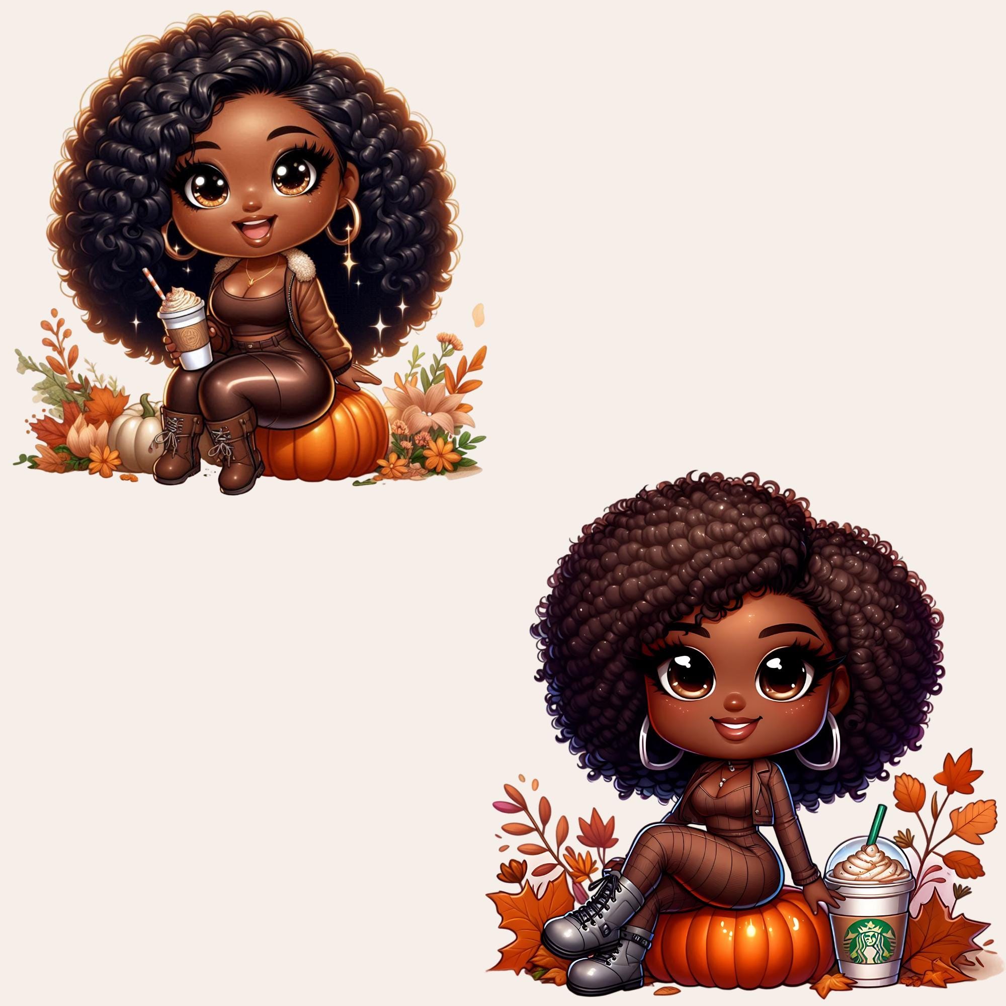 16 Autumn Chibi Girl Clipart, Chibi Black Girl Clipart, Afro American ...
