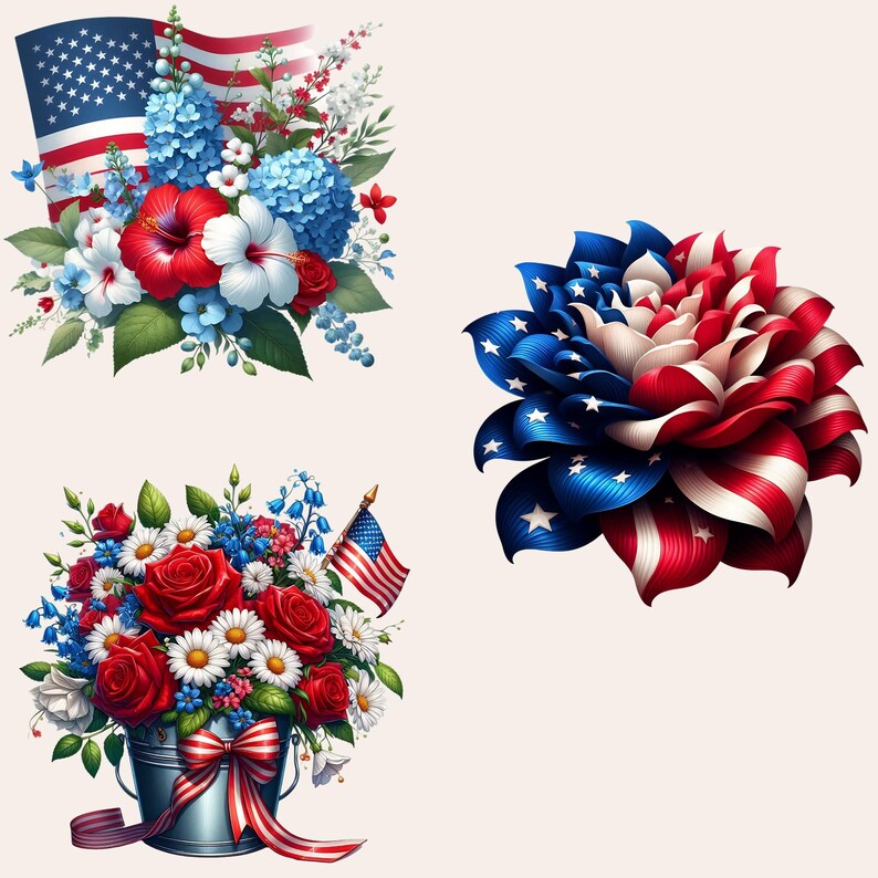 20 Patriotic Flowers Clipart, 4th of July Flower Clipart, Patriotic ...