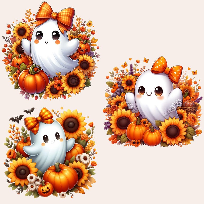 Halloween Ghost Clipart, Cute Ghost Clipart, Halloween Clipart Bundle, Pumpkin Season Clipart